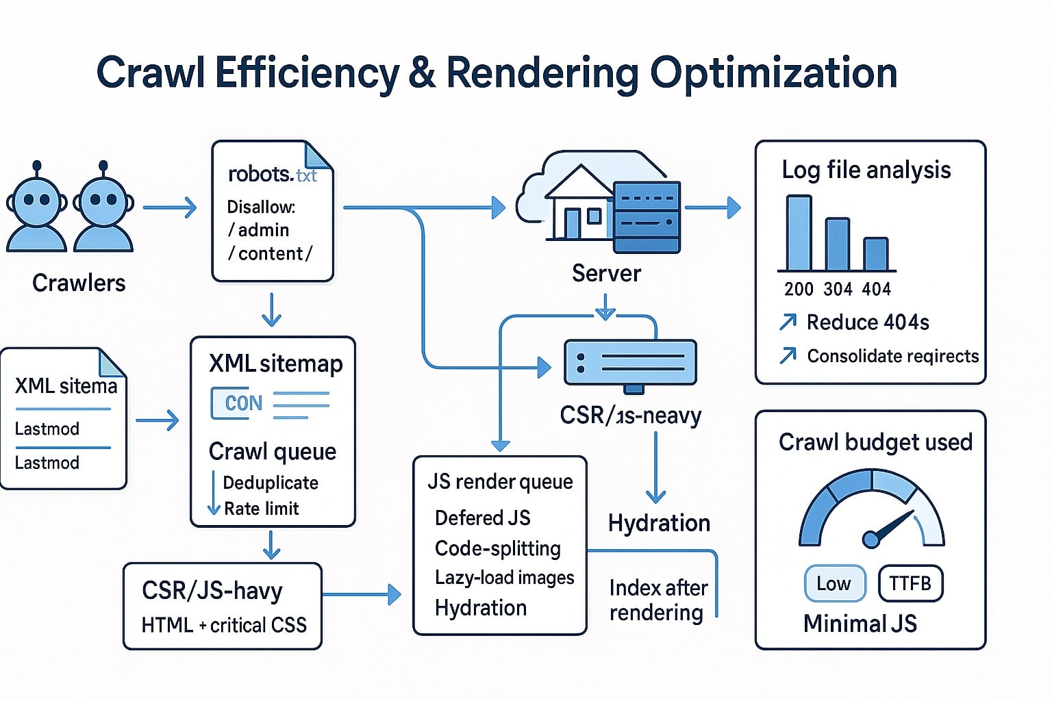 Crawl efficiency and rendering behavior optimization
