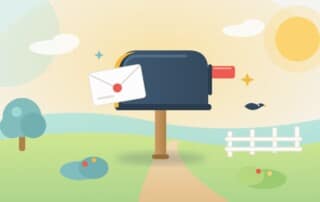 A mailbox on a garden path with one letter in it, standing for one rank report arriving once a month instead of a daily subscription.