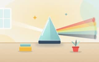 A glass prism on a sunny floor splitting one beam of light into many colours, standing for how one search shows different results to different people.