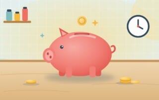 A piggy bank on a kitchen table with a coin above its slot and small stacks of coins nearby, standing for finding the cheapest rank tracker.