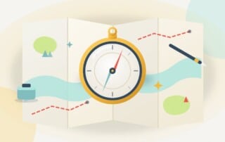 A brass compass lying on an unfolded paper map with dotted routes, standing for checking keyword rankings accurately and knowing which way each method points.