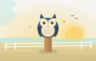 An owl perched on a fence post in a field at sunrise, standing for keeping watch over rankings without a nightly monthly plan.