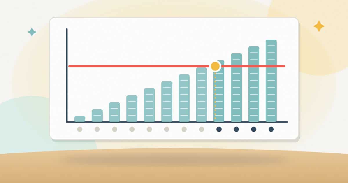 Illustration: a chart where per-client report costs rise column by column as clients are added, crossing a flat platform cost line.