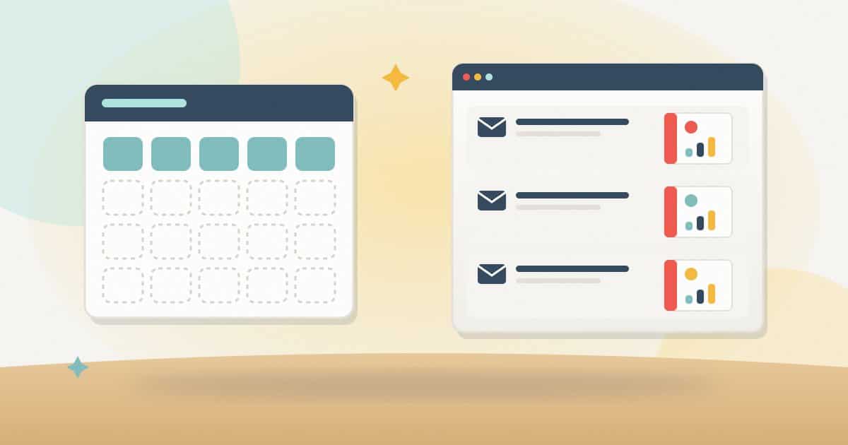 Illustration: a platform seat grid with most seats empty, next to an inbox where three client emails each carry a branded PDF ranking report.