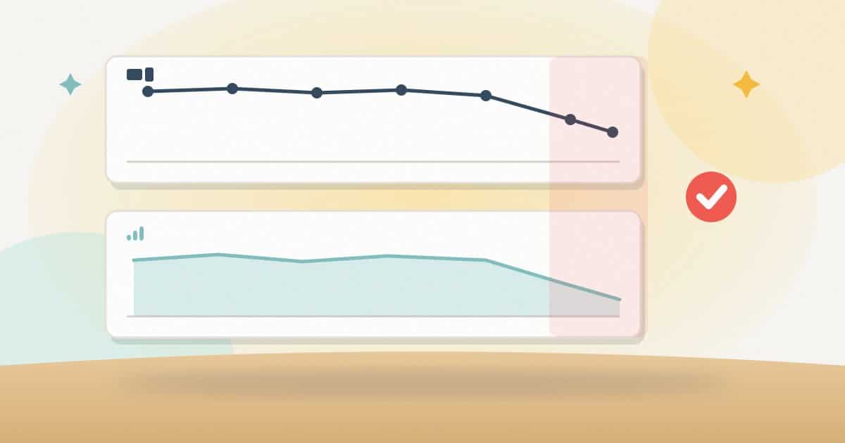 Illustration: a ranking history line and a Search Console clicks curve over the same months, both sliding in the same highlighted period, with a tick confirming a real trend.