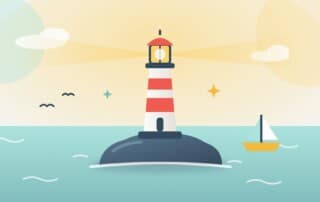 A red and white lighthouse on a rock at sea casting its light, standing for following Google's own guidance on what an SEO expert can and can't do.