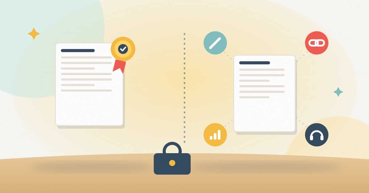 Illustration: on one side a recommendation with a single seal of responsibility; on the other a recommendation linked to four separate roles; a padlock in front for the accounts you keep.