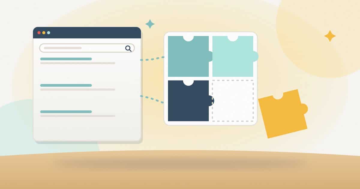 Illustration: the top search results form three pieces of a puzzle, and a gold piece, your page, fills the gap they leave.