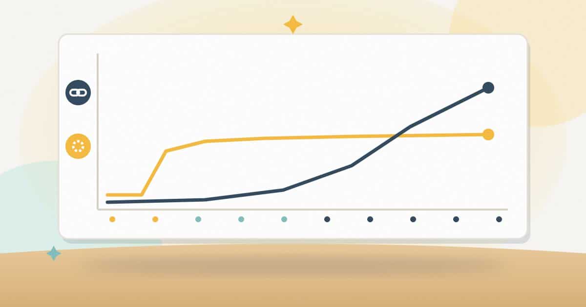 Illustration: a timeline chart where technical and on-page fixes rise early and level off, while content and links grow slowly and keep climbing over months.