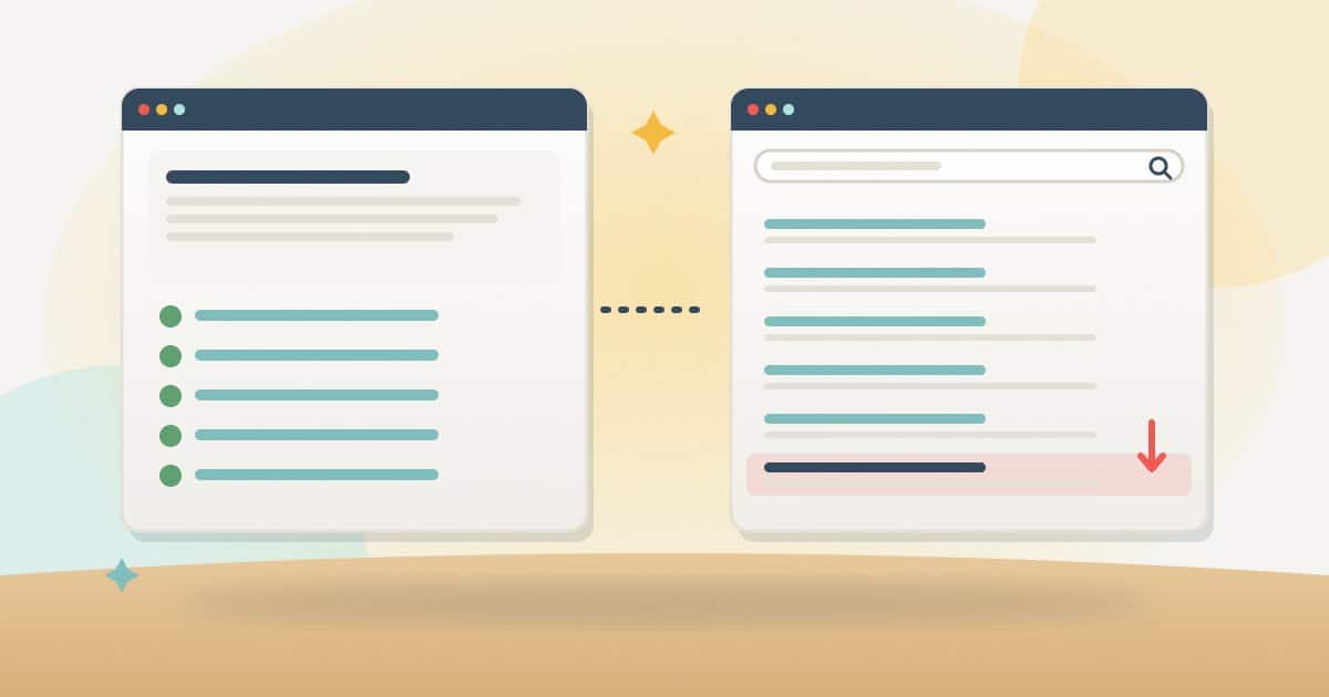 Illustration: a page editor where every analysis dot is green, next to a results page where the same page still sits at the bottom.