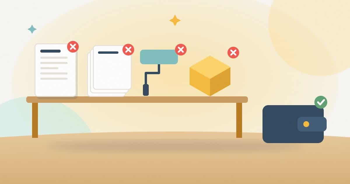 Illustration: a shelf of crossed-out purchases (a report-only retainer, untargeted posts, a premature redesign and a plugin bundle) and a closed wallet with a tick.